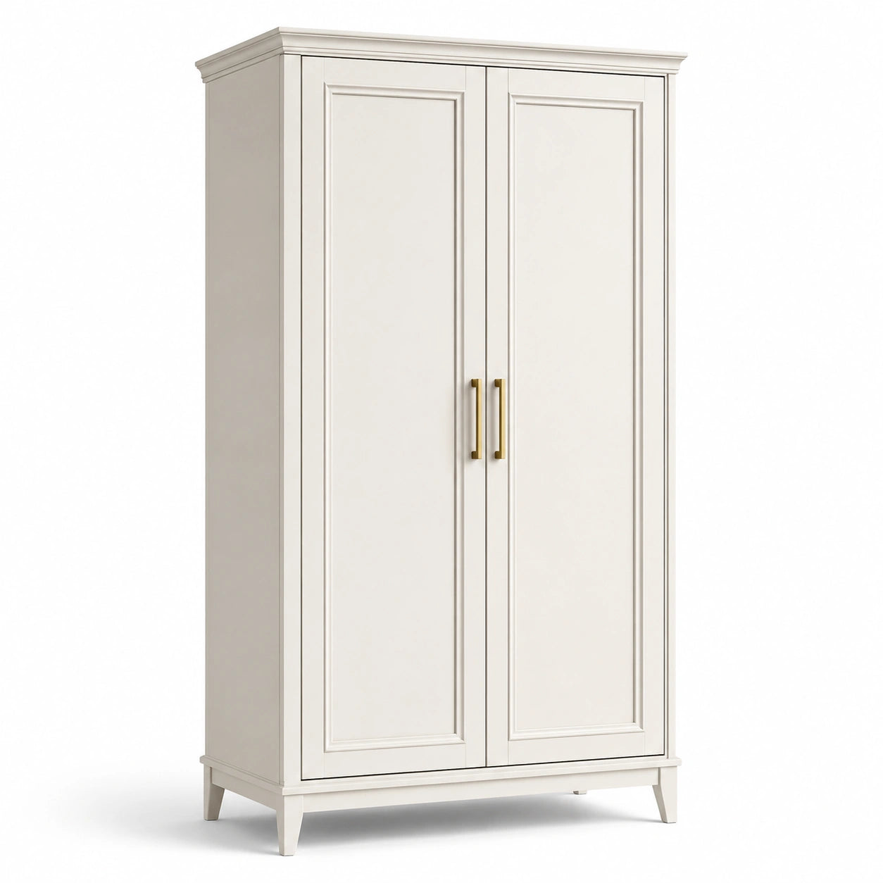 Armoire en bois blanc avec poignées dorées