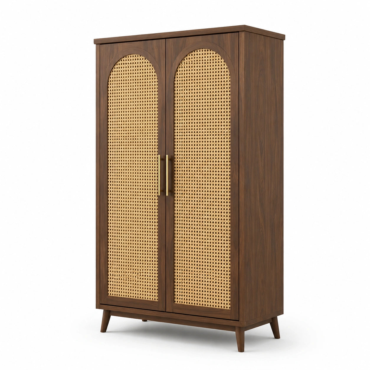 Armoire en bois et rotin 180 cm brun et beige