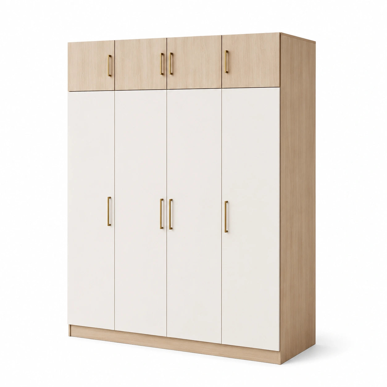 Armoire en bois et MDF avec poignées dorées