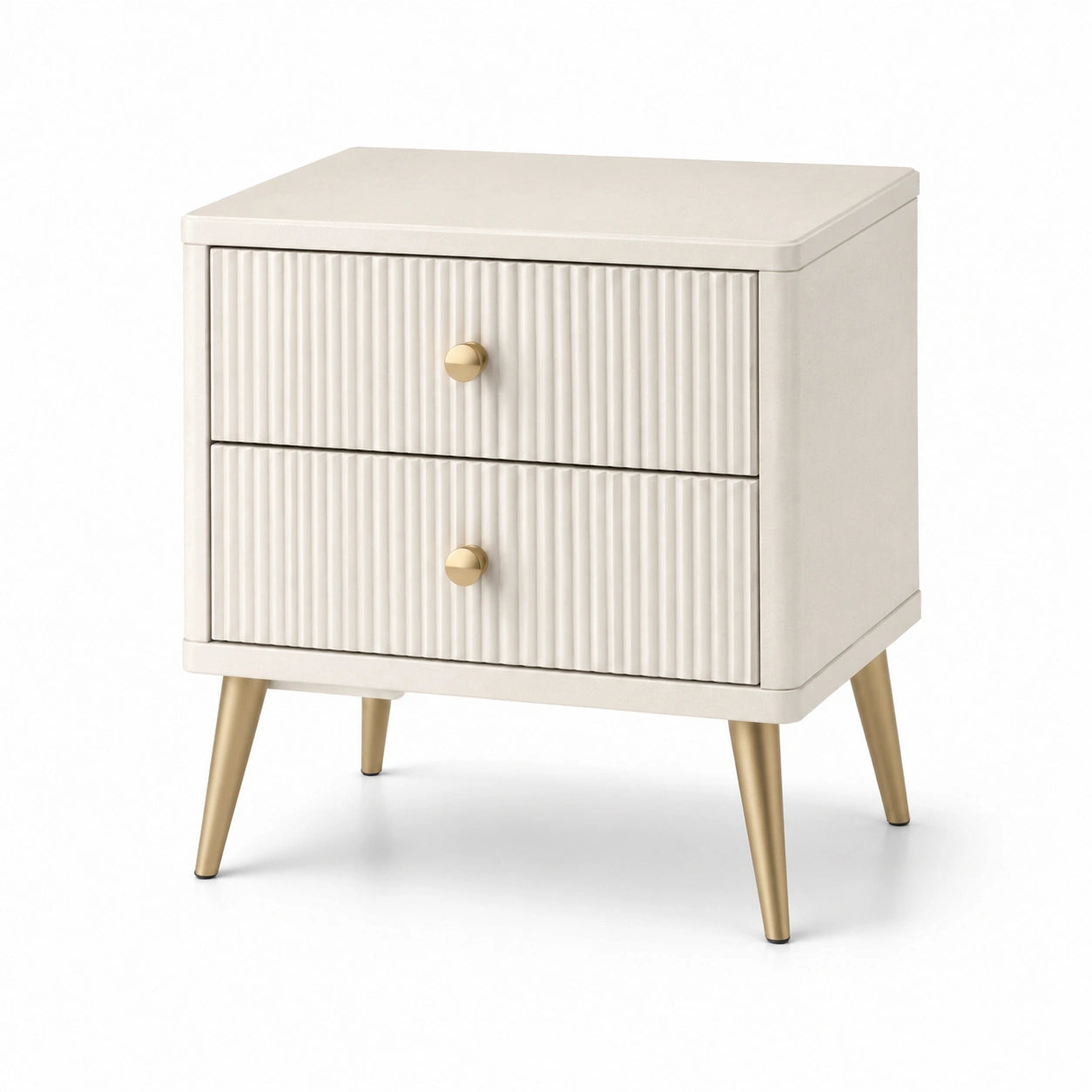 Table de chevet 2 tiroirs bois MDF crème avec pieds en acier
