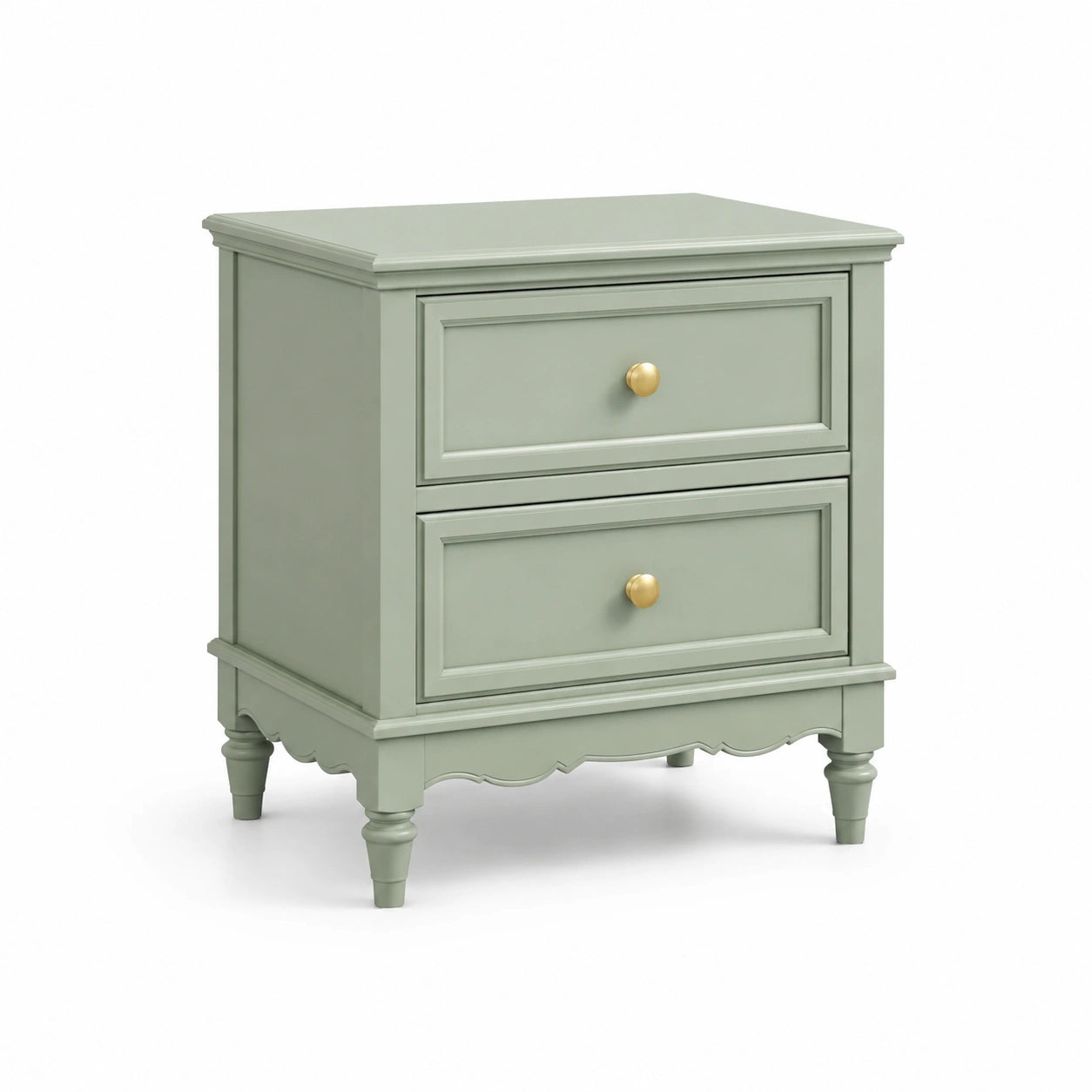 Table de chevet en bois vert clair avec 2 tiroirs