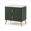 Table de chevet en bois, marbre et métal vert et doré