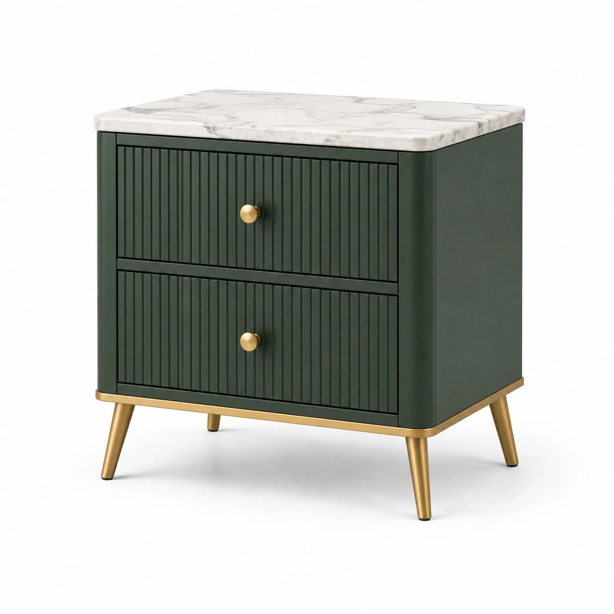 Table de chevet en bois, marbre et métal vert et doré