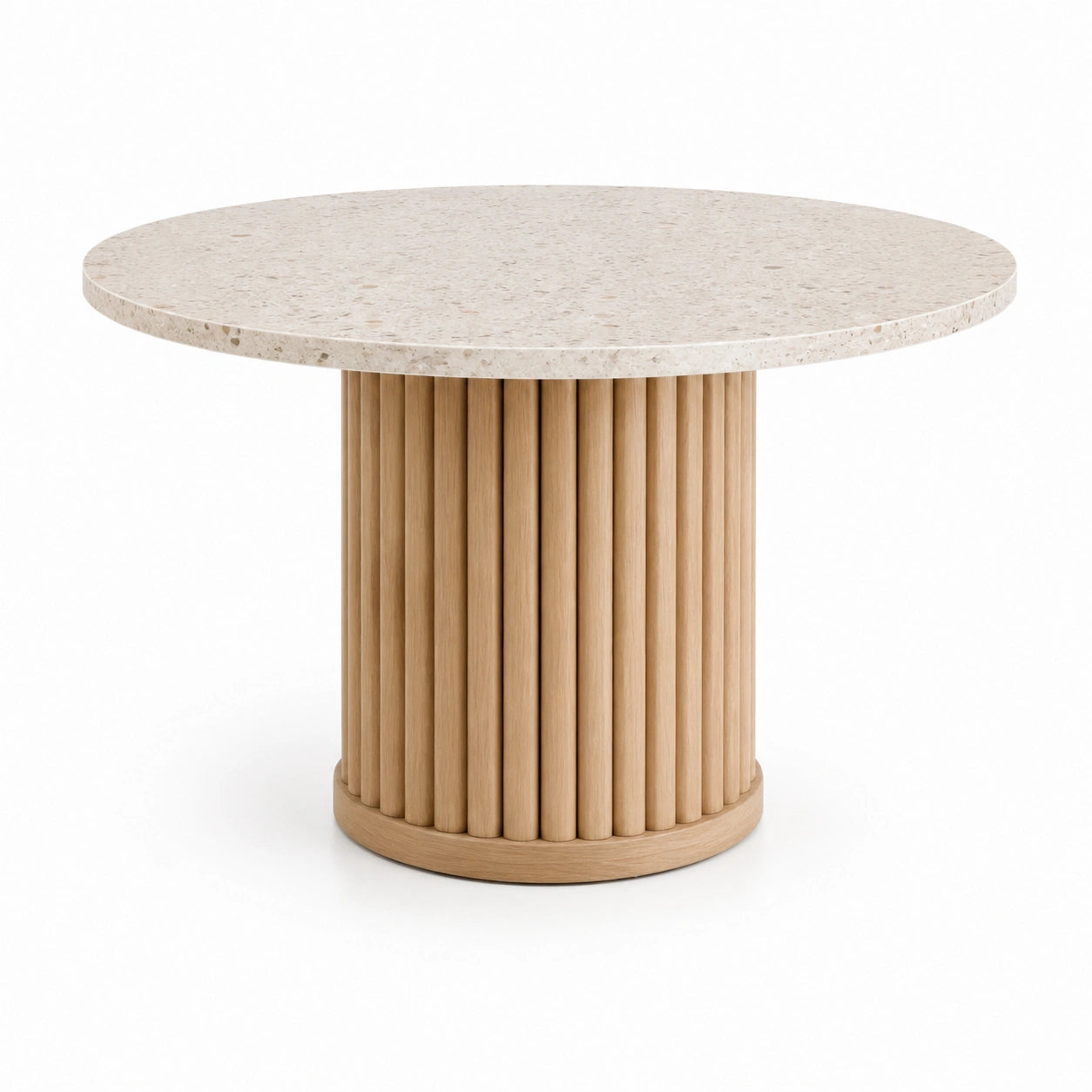 Table ronde en terrazzo et bois clair 120 cm