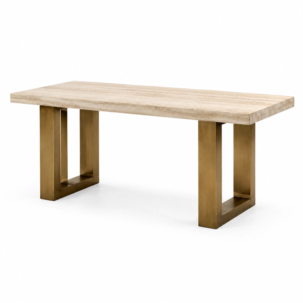 Table rectangulaire travertin pieds métal doré 200x100x75 cm