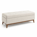 Banc de rangement en bois et tissu polyester beige