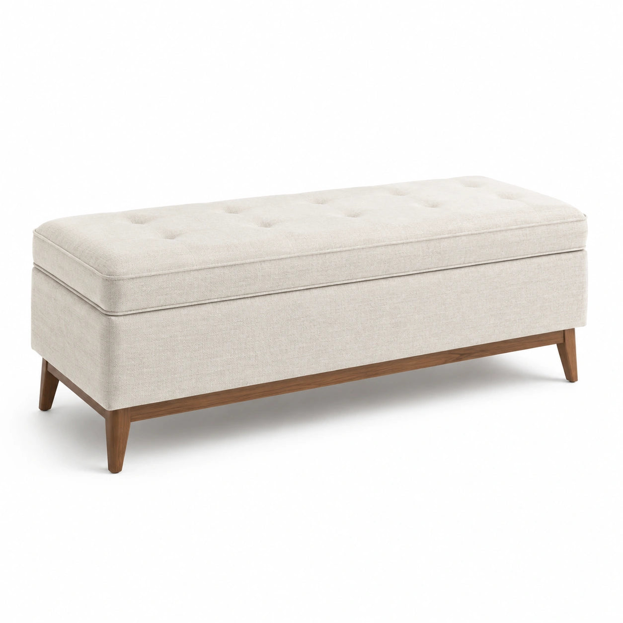 Banc de rangement en bois et tissu polyester beige