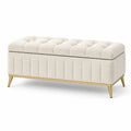 Banc de rangement en tissu polyester avec pieds en métal doré
