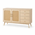 Buffet en bois avec portes en rotin et quatre tiroirs