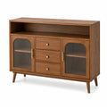 Buffet en Bois avec Portes en Verre Strié et Tiroirs Marron 120x40x85cm
