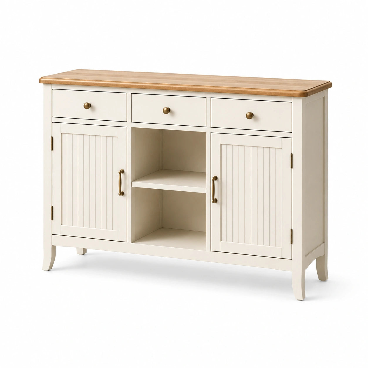 Buffet en bois crème avec dessus en chêne