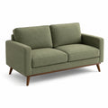 Canapé 2 places en tissu polyester vert avec pieds en bois massif