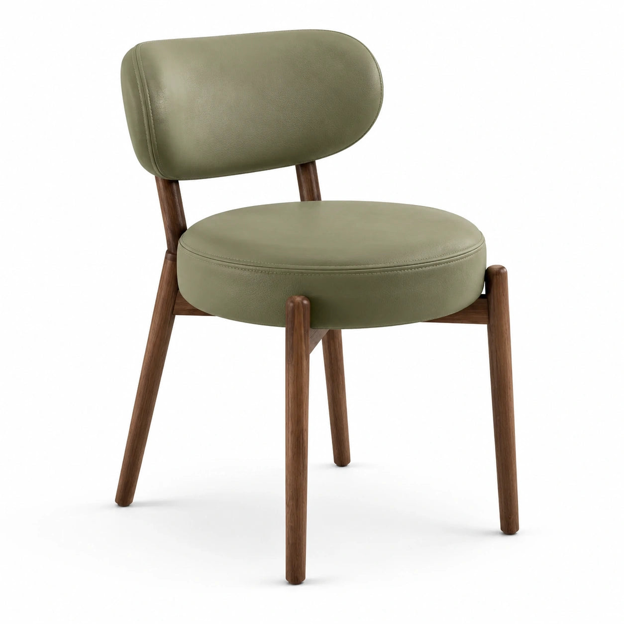 Chaise en bois noyer et cuir synthétique vert