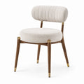 Chaise en tissu polyester beige avec structure en bois noyer