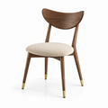 Chaise en bois de noyer avec siège en tissu beige et pieds dorés