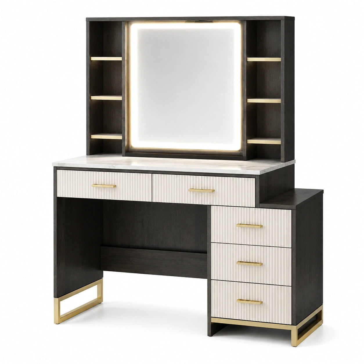 Coiffeuse en Bois et Métal avec Miroir LED et Rangements
