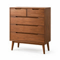 Commode en Bois Massif Marron avec 5 Tiroirs