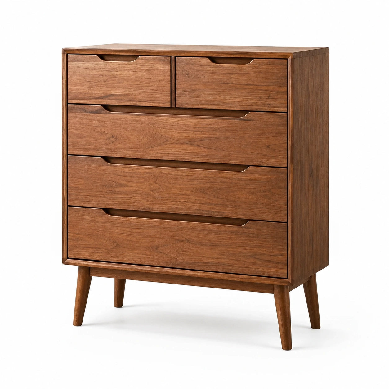 Commode en Bois Massif Marron avec 5 Tiroirs