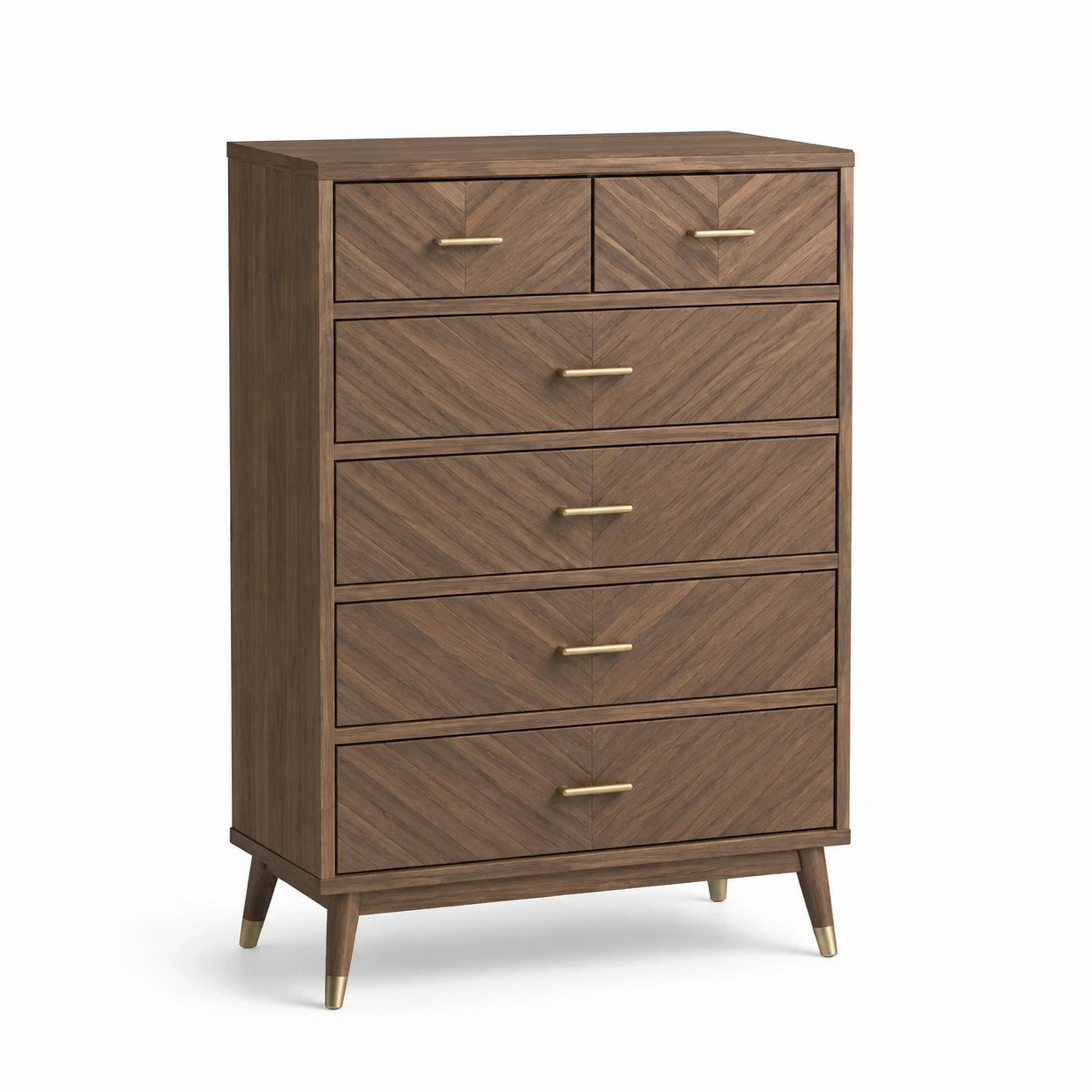 Commode en bois et métal avec 6 tiroirs, noyer/doré