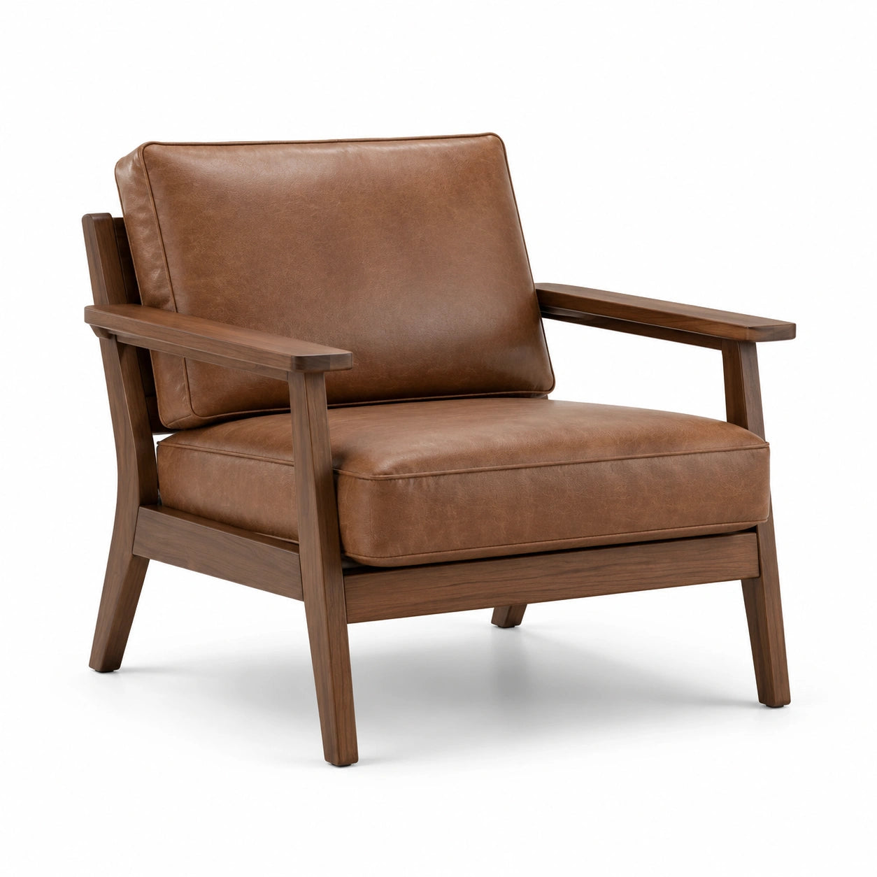 Fauteuil en bois avec revêtement en cuir synthétique marron