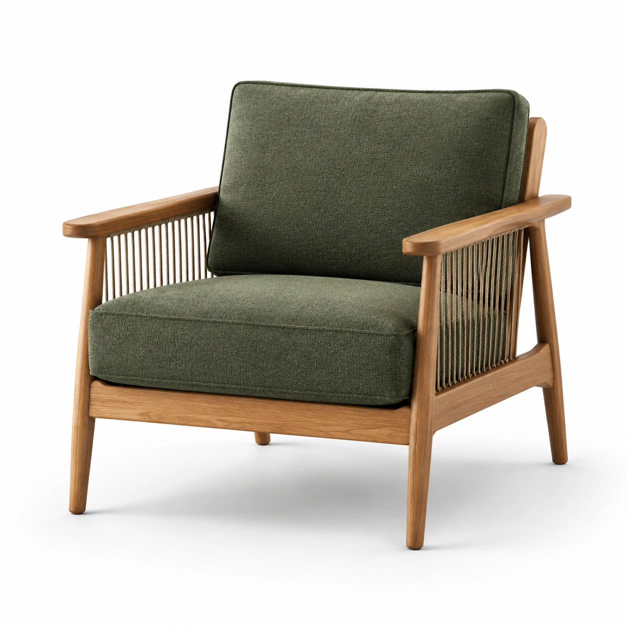 Fauteuil en bois avec tissu vert