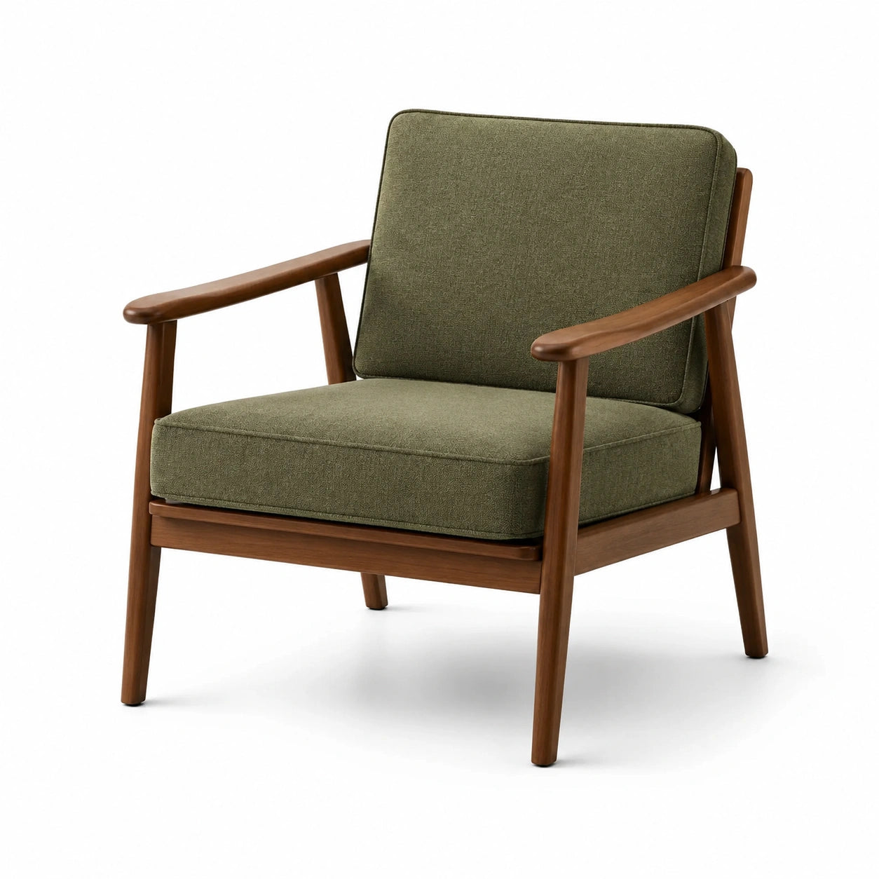 Fauteuil en bois et tissu vert