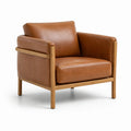 Fauteuil en cuir PU marron avec cadre en chêne
