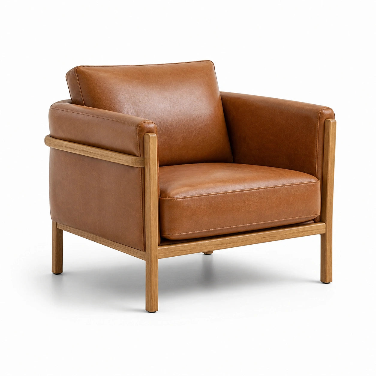 Fauteuil en cuir PU marron avec cadre en chêne