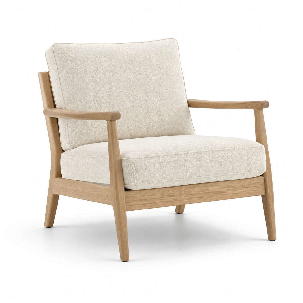 Fauteuil en chêne avec coussins en polyester beige