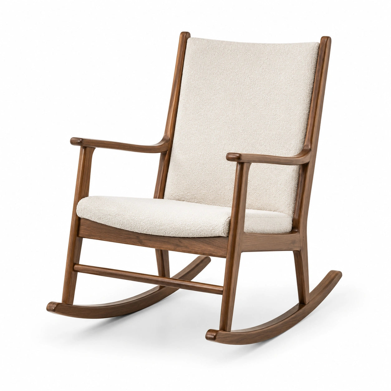 Fauteuil à bascule en bois et tissu polyester crème
