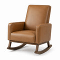 Fauteuil à bascule en cuir synthétique marron avec cadre en bois massif