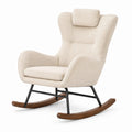 Fauteuil à bascule en tissu beige avec cadre en métal et base en hêtre